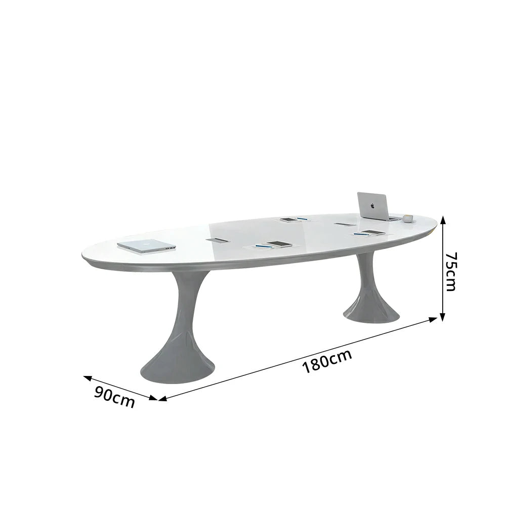 LUXORA 180/240/300cm Oval Conference Table Modern Small Meeting Desk - White