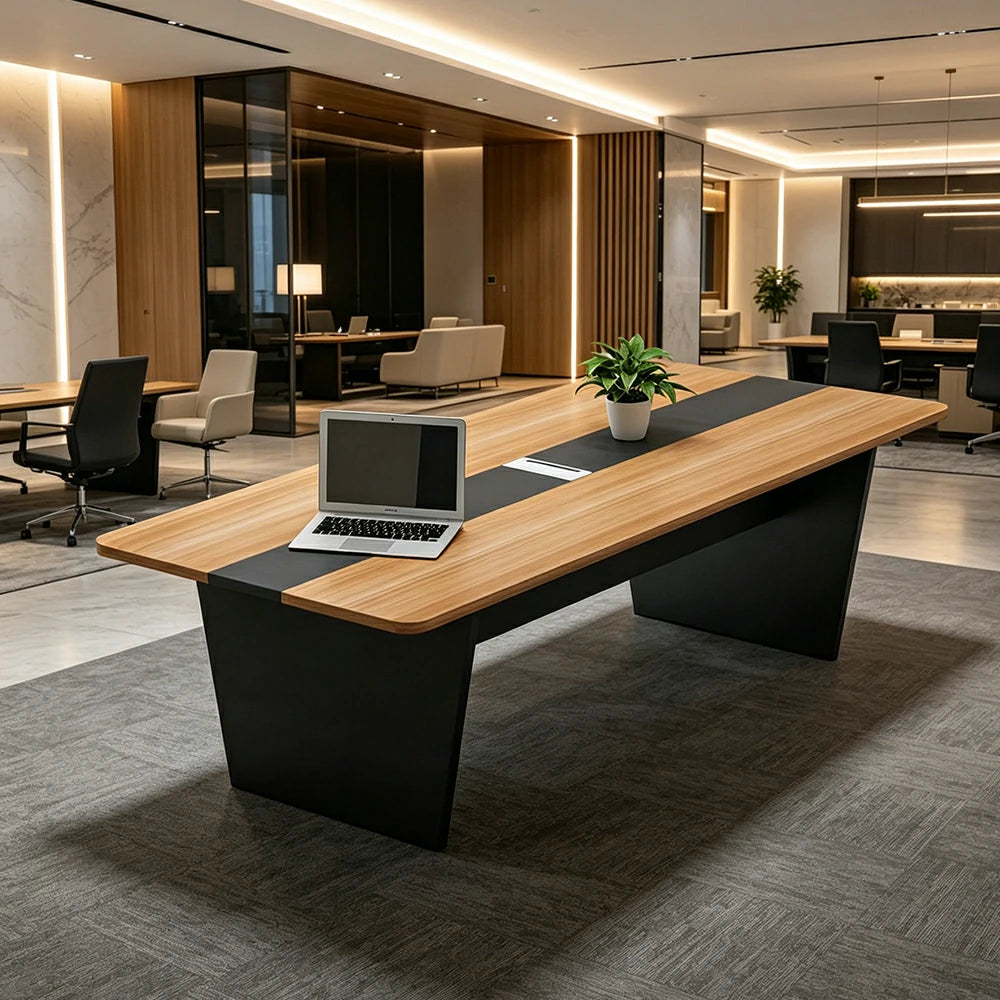 LUXORA 160/200cm Modern Conference Table Wood Grain Meeting Desk for Office - Oak Black