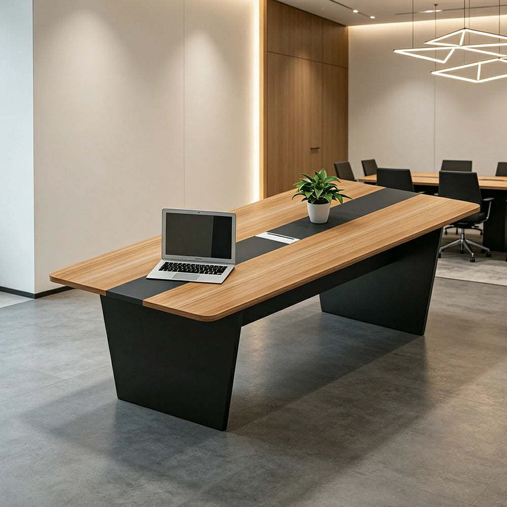 LUXORA 160/200cm Modern Conference Table Wood Grain Meeting Desk for Office - Oak Black