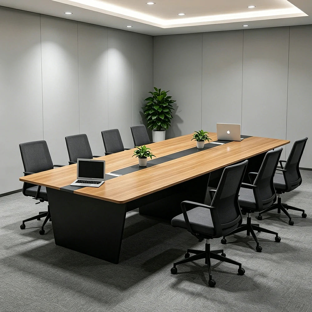 LUXORA 240/320cm Modern Conference Table Wood Grain Meeting Desk for Office Training Room Boardroom - Oak Black