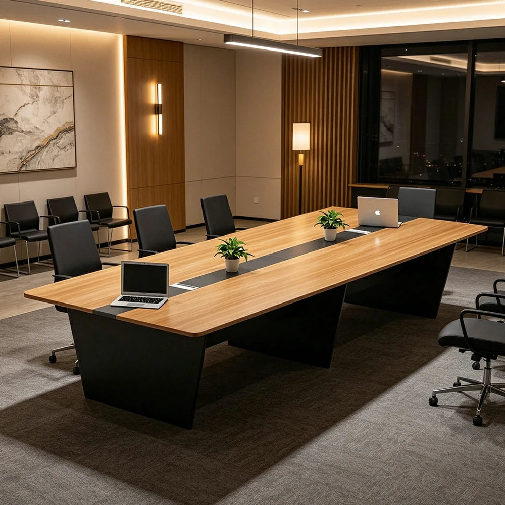 LUXORA 240/320cm Modern Conference Table Wood Grain Meeting Desk for Office Training Room Boardroom - Oak Black