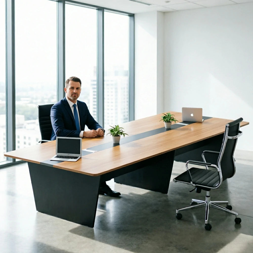 LUXORA 240/320cm Modern Conference Table Wood Grain Meeting Desk for Office Training Room Boardroom - Oak Black