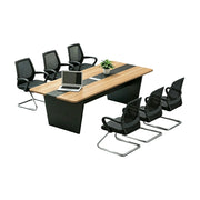 LUXORA Modern Conference Table Set 1600mm Office Meeting Desk with 6 Chairs, Wood Grain Top, Cable Management, Black Base
