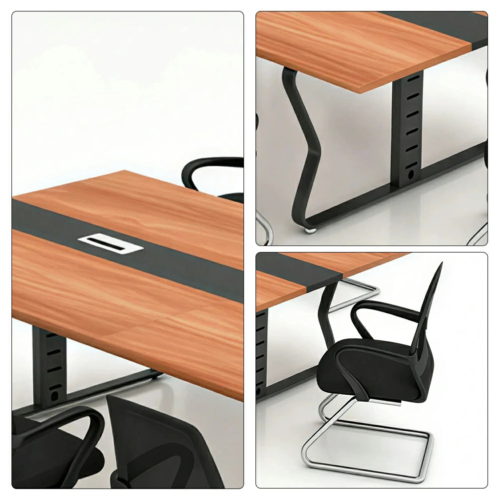LUXORA 2.4m Conference Table Set for 8 People Modern Office Desk with Hidden Cable Management Reinforced Steel Frame & E1 Eco Board - Wood Grain & Black Frame