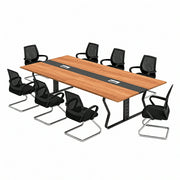 LUXORA 2.4m Conference Table Set for 8 People Modern Office Desk with Hidden Cable Management Reinforced Steel Frame & E1 Eco Board - Wood Grain & Black Frame