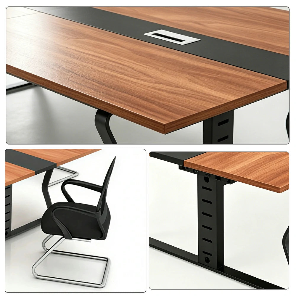 LUXORA 2.8m Conference Table Set for 10 People Meeting Table with Hidden Cable Mgmt Reinforced Steel Frame & E1 Eco Board - Wood Grain & Black Frame
