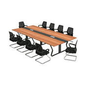 LUXORA 2.8m Conference Table Set for 10 People Meeting Table with Hidden Cable Mgmt Reinforced Steel Frame & E1 Eco Board - Wood Grain & Black Frame