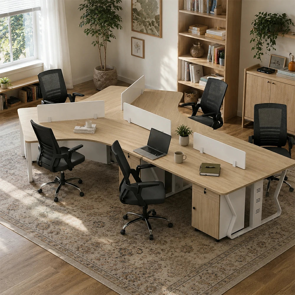 LUXORA 5-Person Office Workstation Set - V-Shaped Desk with 5 Chairs, 5 Mobile Cabinets, Cable Management & Steel Frame