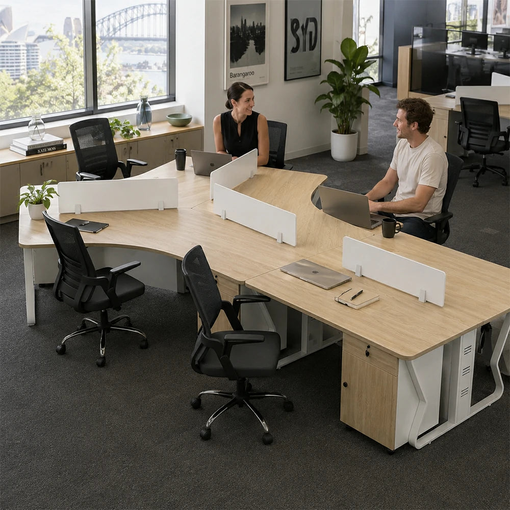 LUXORA 5-Person Office Workstation Set - V-Shaped Desk with 5 Chairs, 5 Mobile Cabinets, Cable Management & Steel Frame