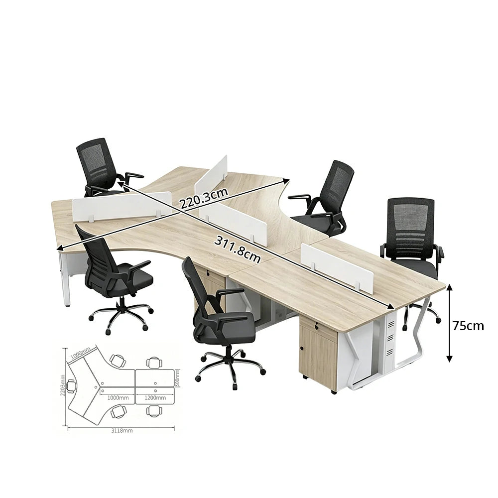 LUXORA 5-Person Office Workstation Set - V-Shaped Desk with 5 Chairs, 5 Mobile Cabinets, Cable Management & Steel Frame