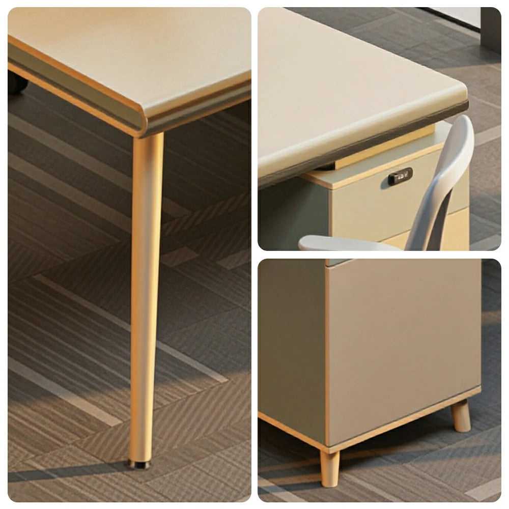 LUXORA 240/280cm 4 Person Office Workstation with E0 Grade Desktop, Privacy Screens & Lockable Storage Cabinets - Beige & Green