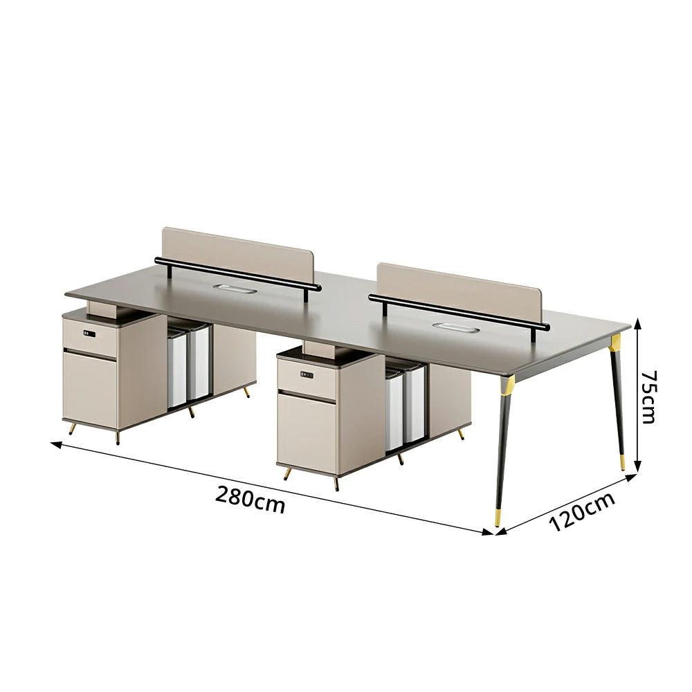 LUXORA 240/280cm 4 Person Office Workstation with E0 Grade Desktop, Privacy Screens & Lockable Storage Cabinets - Grey & Beige