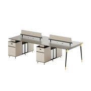 LUXORA 240/280cm 4 Person Office Workstation with E0 Grade Desktop, Privacy Screens & Lockable Storage Cabinets - Grey & Beige