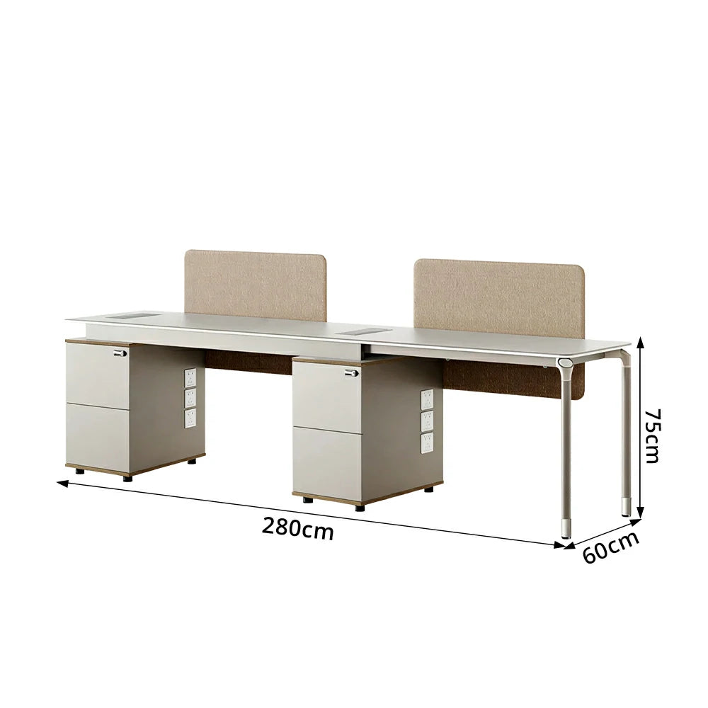 LUXORA 240/280cm 2 Person Office Workstation with Privacy Screens, Lockable Storage Cabinets & Cable Management - White & Beige