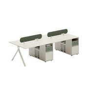 LUXORA 240/280cm 4 Person Office Workstation with Privacy Screens, Lockable Storage & Power Access - White & Green