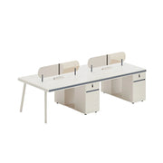 LUXORA 245/285cm 4 Person Office Workstation with E0 Grade Desktop, Privacy Screens, Power Access & Lockable Cabinets - White & Beige