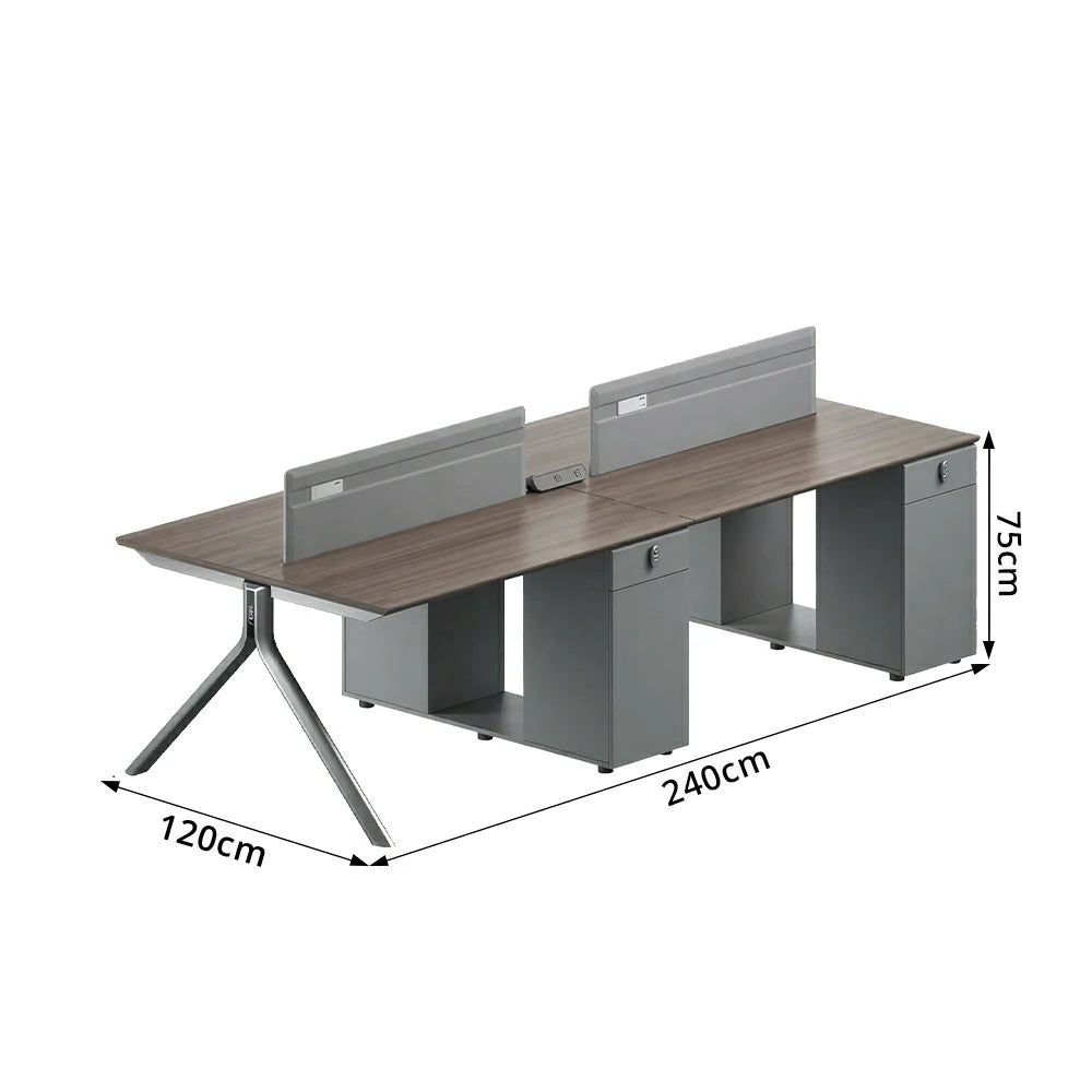 LUXORA 240/280cm 4 Person Office Workstation with E0 Grade Desktop, Privacy Screens, Power Access & Lockable Storage - Grey & Walnut
