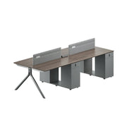 LUXORA 240/280cm 4 Person Office Workstation with E0 Grade Desktop, Privacy Screens, Power Access & Lockable Storage - Grey & Walnut