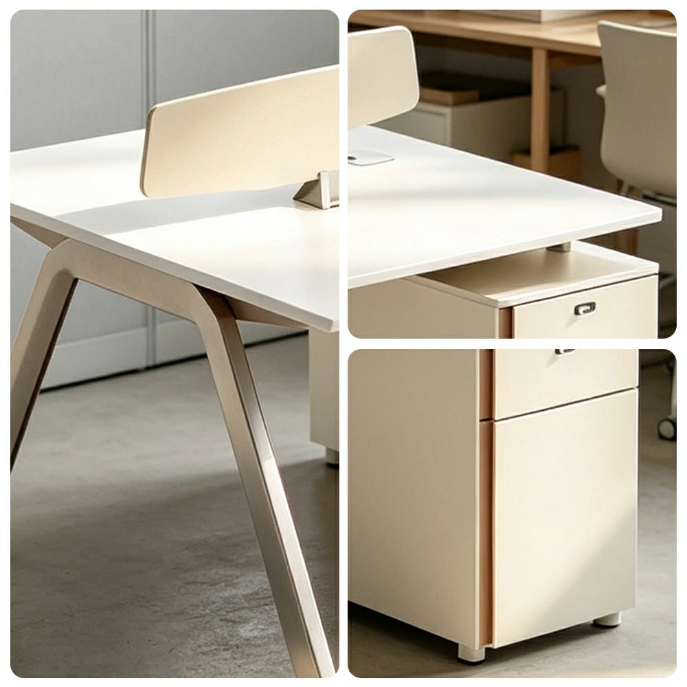 LUXORA 120cm 2 Person Office Workstation with E0 Certified Desktop, Privacy Screen, Power Access & Lockable Storage - Cream White & Light Coffee