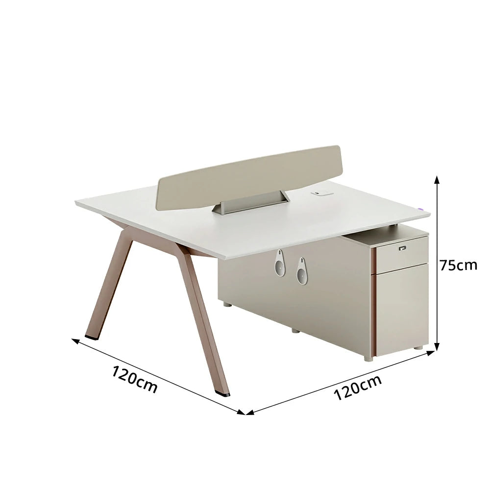 LUXORA 120cm 2 Person Office Workstation with E0 Certified Desktop, Privacy Screen, Power Access & Lockable Storage - Cream White & Light Coffee