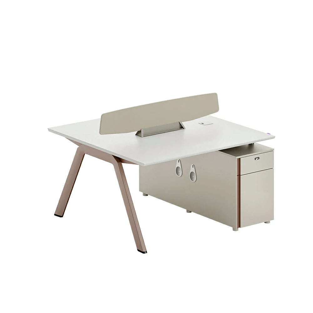 LUXORA 120cm 2 Person Office Workstation with E0 Certified Desktop, Privacy Screen, Power Access & Lockable Storage - Cream White & Light Coffee