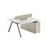 LUXORA 120cm 2 Person Office Workstation with E0 Certified Desktop, Privacy Screen, Power Access & Lockable Storage - Cream White & Light Coffee