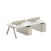 LIVARA 240cm 4 Person Office Workstation with E0 Certified Desktop, Privacy Screens, Power Access & Lockable Storage - Cream White & Light Coffee