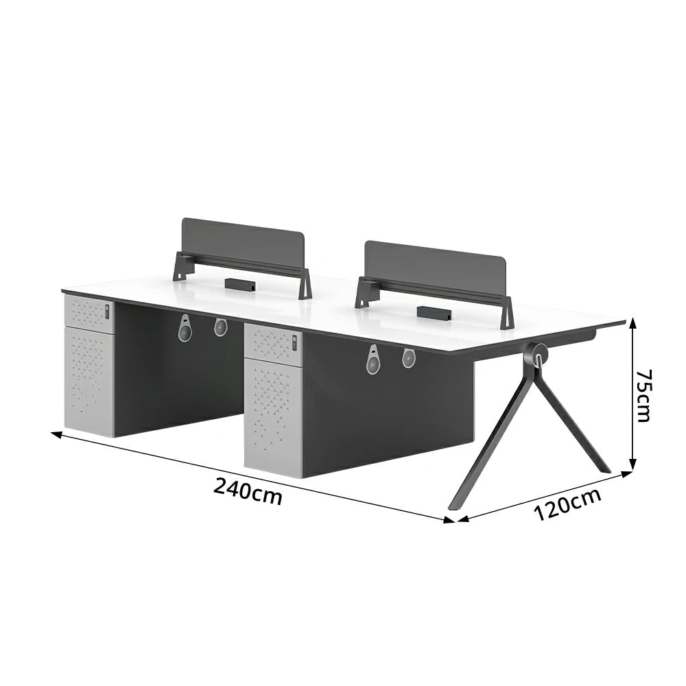 LUXORA 240/280cm 4 Person Office Workstation with E0 Desktop, Privacy Screens, Dual-Sided Power & Lockable Storage - Walnut & Grey