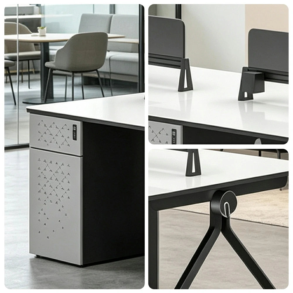 LUXORA 240/280cm 4 Person Office Workstation with E0 Desktop, Privacy Screens, Dual-Sided Power & Lockable Storage - Walnut & Grey