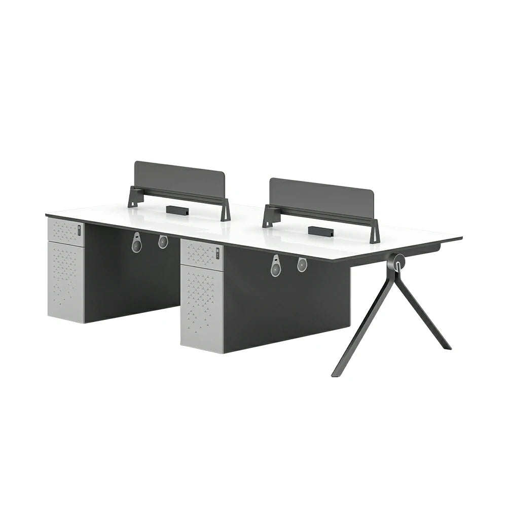LUXORA 240/280cm 4 Person Office Workstation with E0 Desktop, Privacy Screens, Dual-Sided Power & Lockable Storage - Walnut & Grey