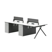 LUXORA 240/280cm 4 Person Office Workstation with E0 Desktop, Privacy Screens, Dual-Sided Power & Lockable Storage - Walnut & Grey