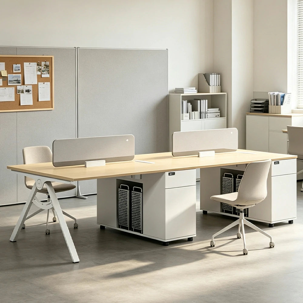 LUXORA 240/280cm 4-Person Office Workstation with E0 Desktop, Privacy Screens, Double-Sided Power Outlets & Lockable Storage - Walnut & Grey