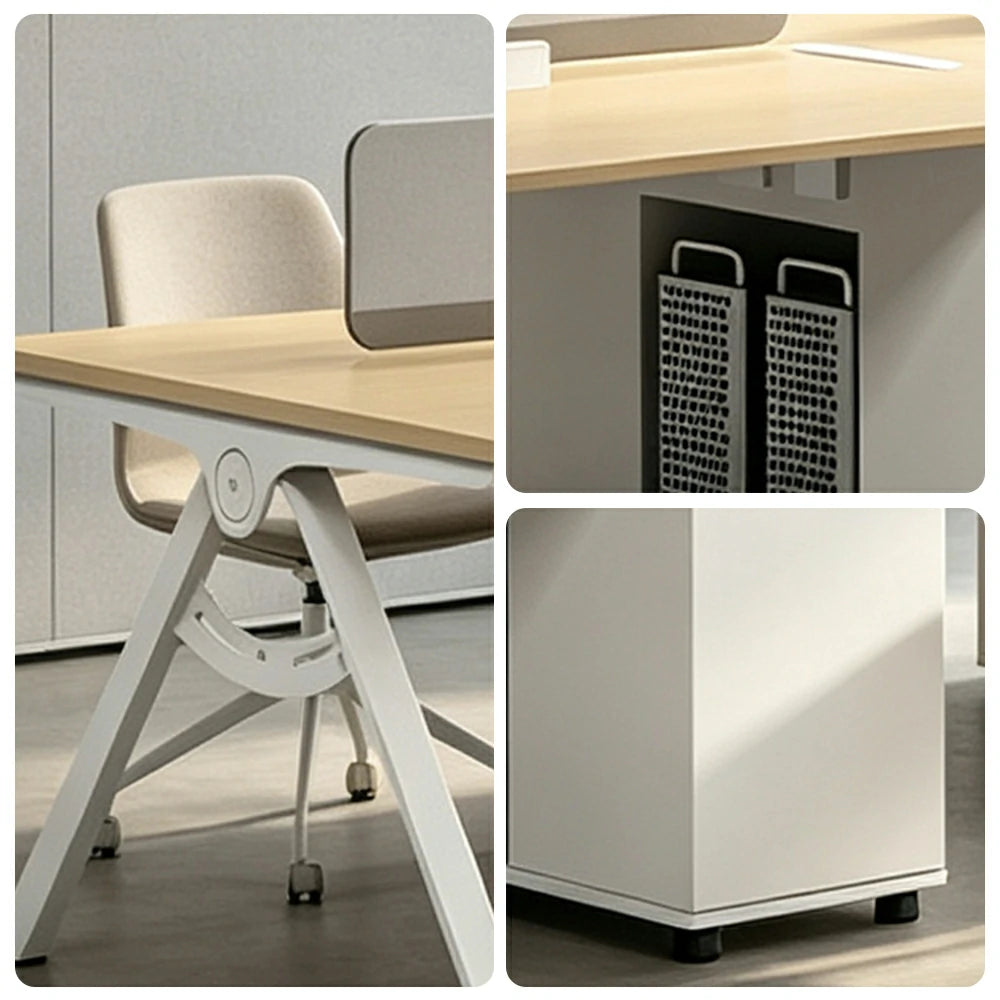 LUXORA 240/280cm 4-Person Office Workstation with E0 Desktop, Privacy Screens, Double-Sided Power Outlets & Lockable Storage - Walnut & Grey