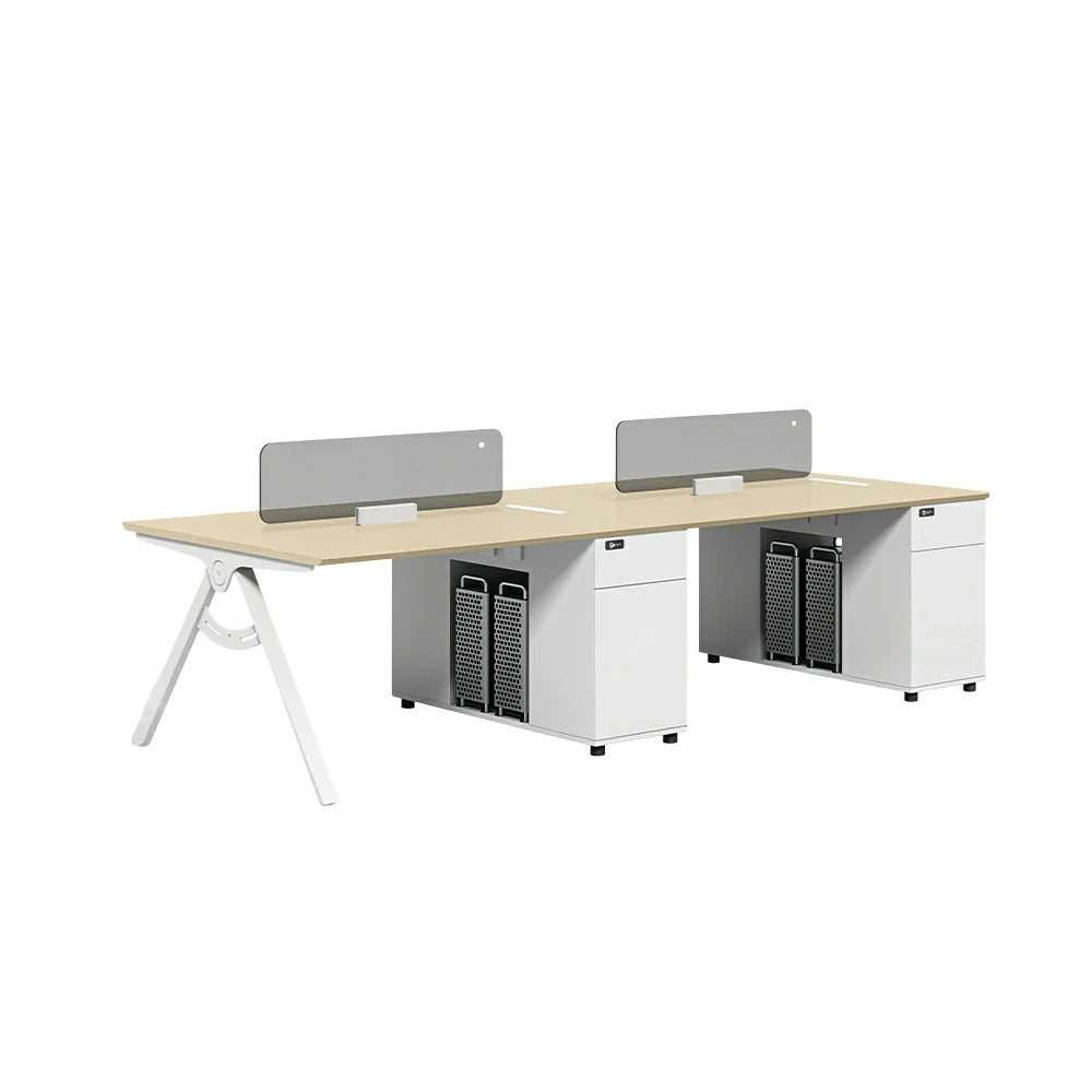 LUXORA 240/280cm 4-Person Office Workstation with E0 Desktop, Privacy Screens, Double-Sided Power Outlets & Lockable Storage - Walnut & Grey
