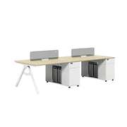 LUXORA 240/280cm 4-Person Office Workstation with E0 Desktop, Privacy Screens, Double-Sided Power Outlets & Lockable Storage - Walnut & Grey