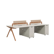 LUXORA 240cm 4-Person Office Workstation with Dual-Sided Power Outlets, E0 Desktop, Privacy Screens & Password Lock Storage - Oak & White
