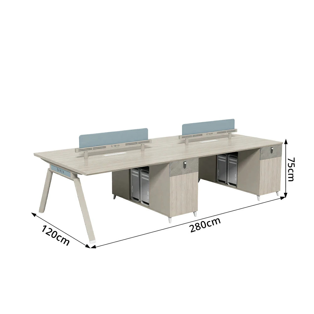 LUXORA 240/280cm 4-Person Office Workstation with Dual-Sided Power Outlets, E0 Desktop, Privacy Screens & Password Lock Storage - Oak & White