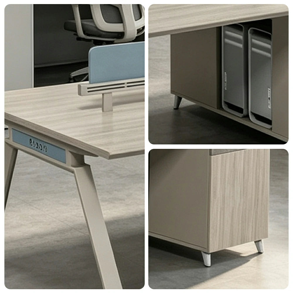 LUXORA 240/280cm 4-Person Office Workstation with Dual-Sided Power Outlets, E0 Desktop, Privacy Screens & Password Lock Storage - Oak & White