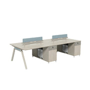 LUXORA 240/280cm 4-Person Office Workstation with Dual-Sided Power Outlets, E0 Desktop, Privacy Screens & Password Lock Storage - Oak & White