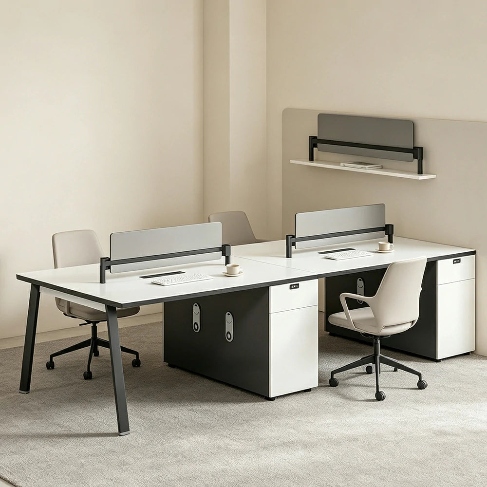 LUXORA 240/280cm 4-Person Office Workstation with E0 Desktop, Acoustic Privacy Screens, Dual-Sided Power & Password Lock Storage - White