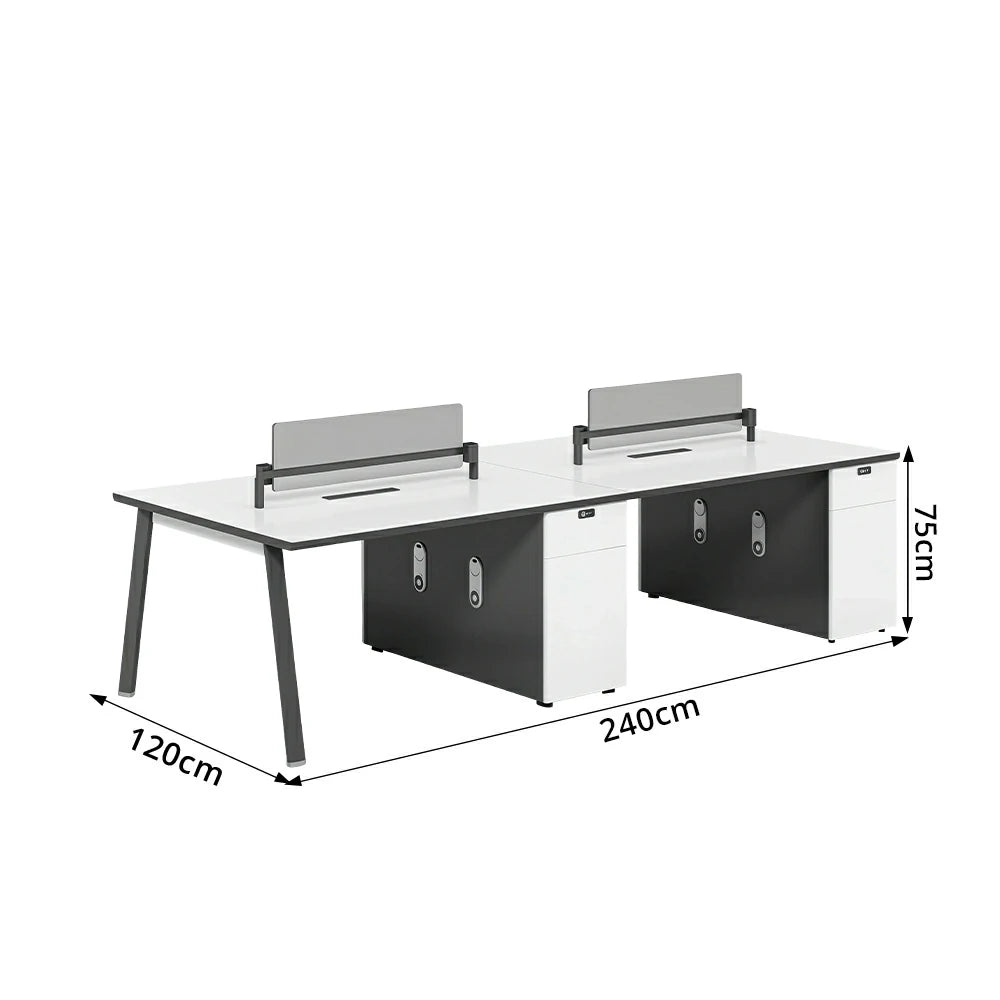 LUXORA 240/280cm 4-Person Office Workstation with E0 Desktop, Acoustic Privacy Screens, Dual-Sided Power & Password Lock Storage - White