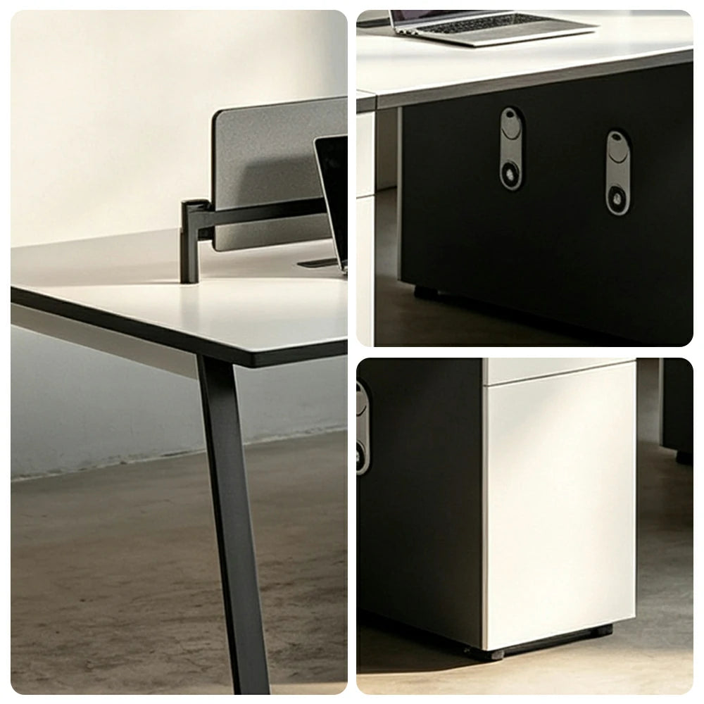 LUXORA 240/280cm 4-Person Office Workstation with E0 Desktop, Acoustic Privacy Screens, Dual-Sided Power & Password Lock Storage - White