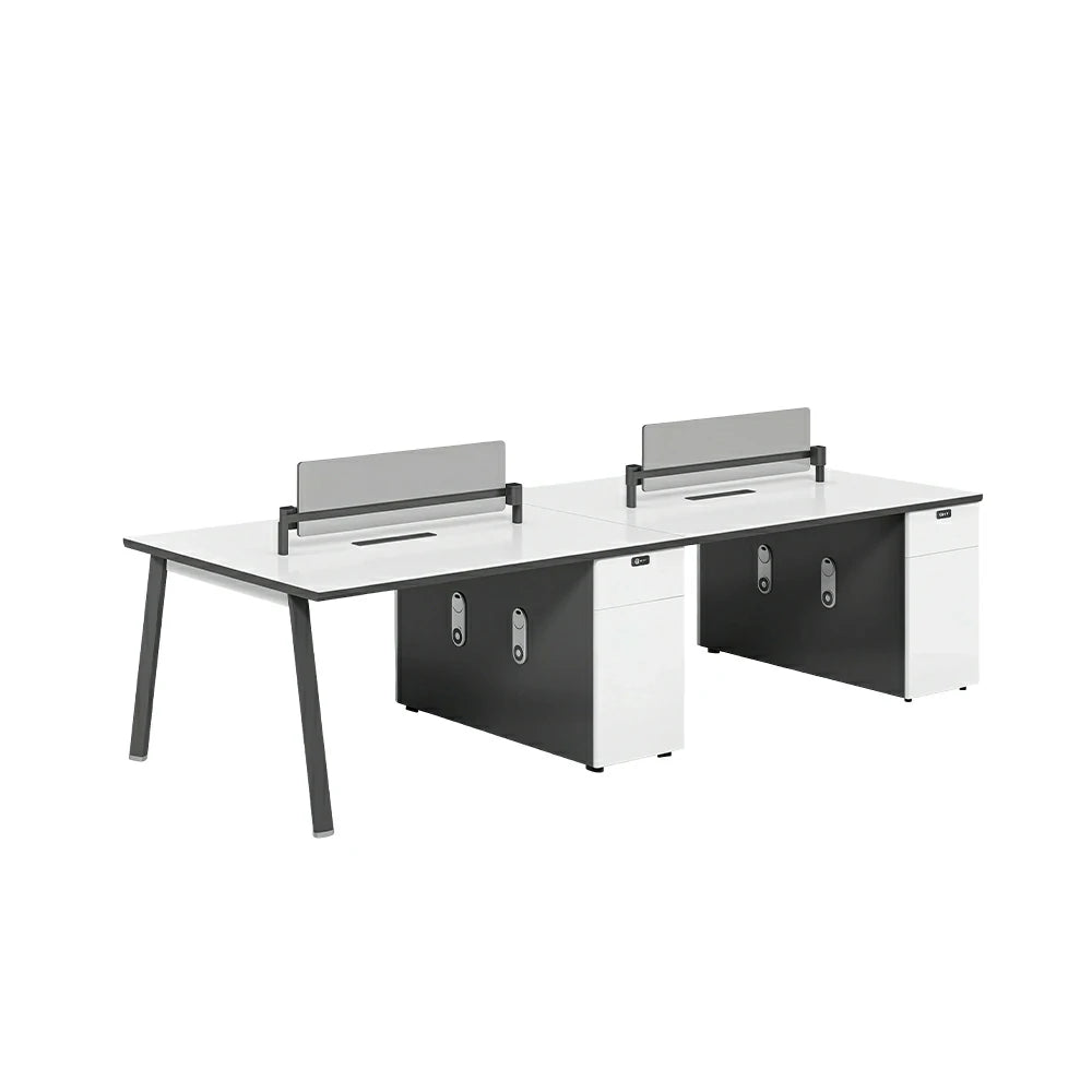 LUXORA 240/280cm 4-Person Office Workstation with E0 Desktop, Acoustic Privacy Screens, Dual-Sided Power & Password Lock Storage - White