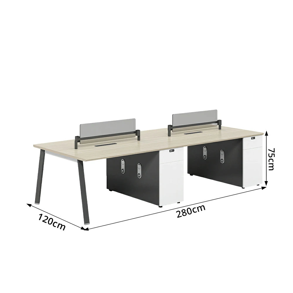 LUXORA 240/280cm 4-Person Office Workstation with E0 Desktop, Acoustic Privacy Screens, Dual-Sided Power & Password Lock Storage - Natural Wood
