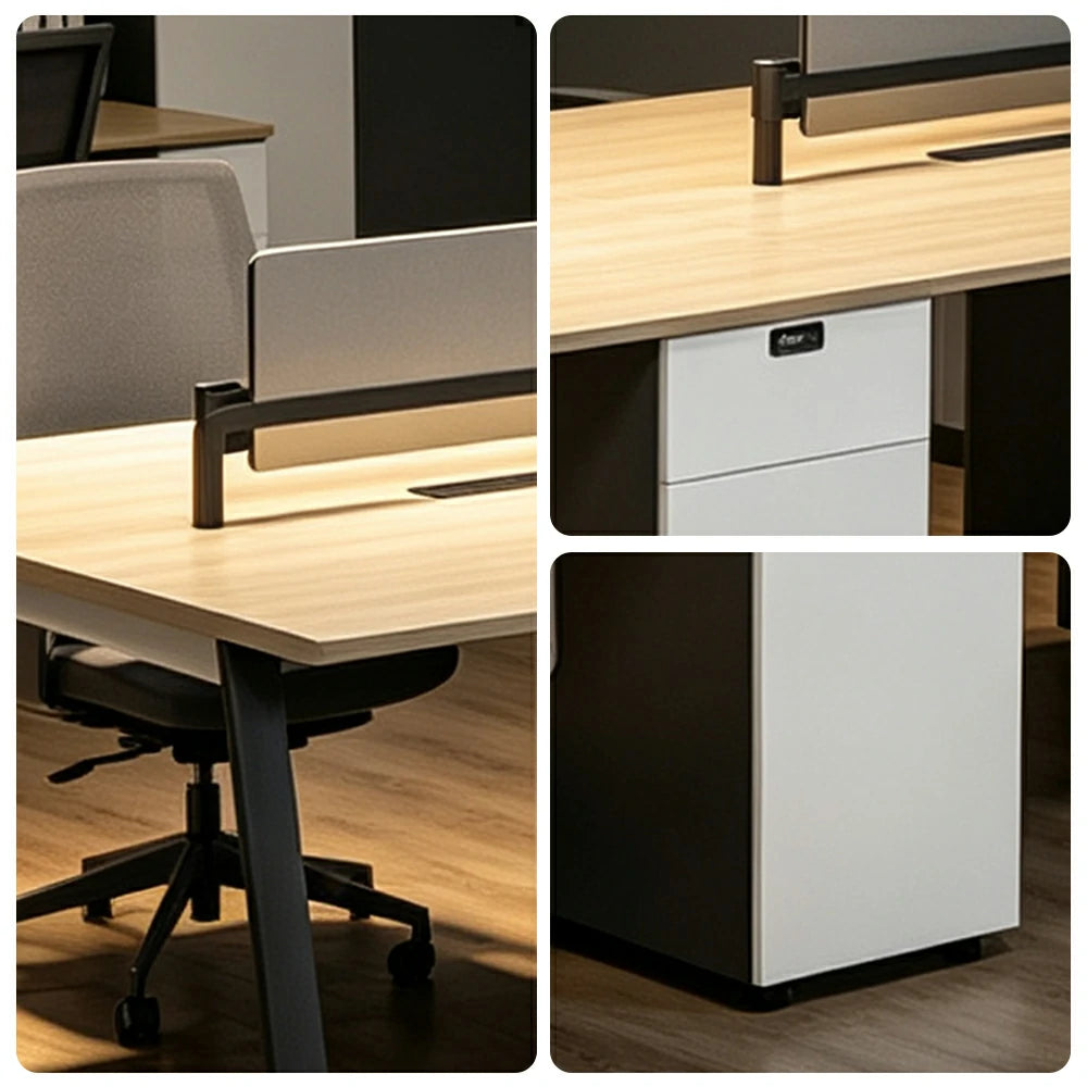 LUXORA 240/280cm 4-Person Office Workstation with E0 Desktop, Acoustic Privacy Screens, Dual-Sided Power & Password Lock Storage - Natural Wood