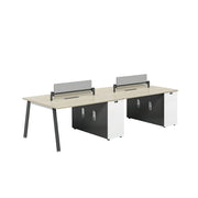 LUXORA 240/280cm 4-Person Office Workstation with E0 Desktop, Acoustic Privacy Screens, Dual-Sided Power & Password Lock Storage - Natural Wood