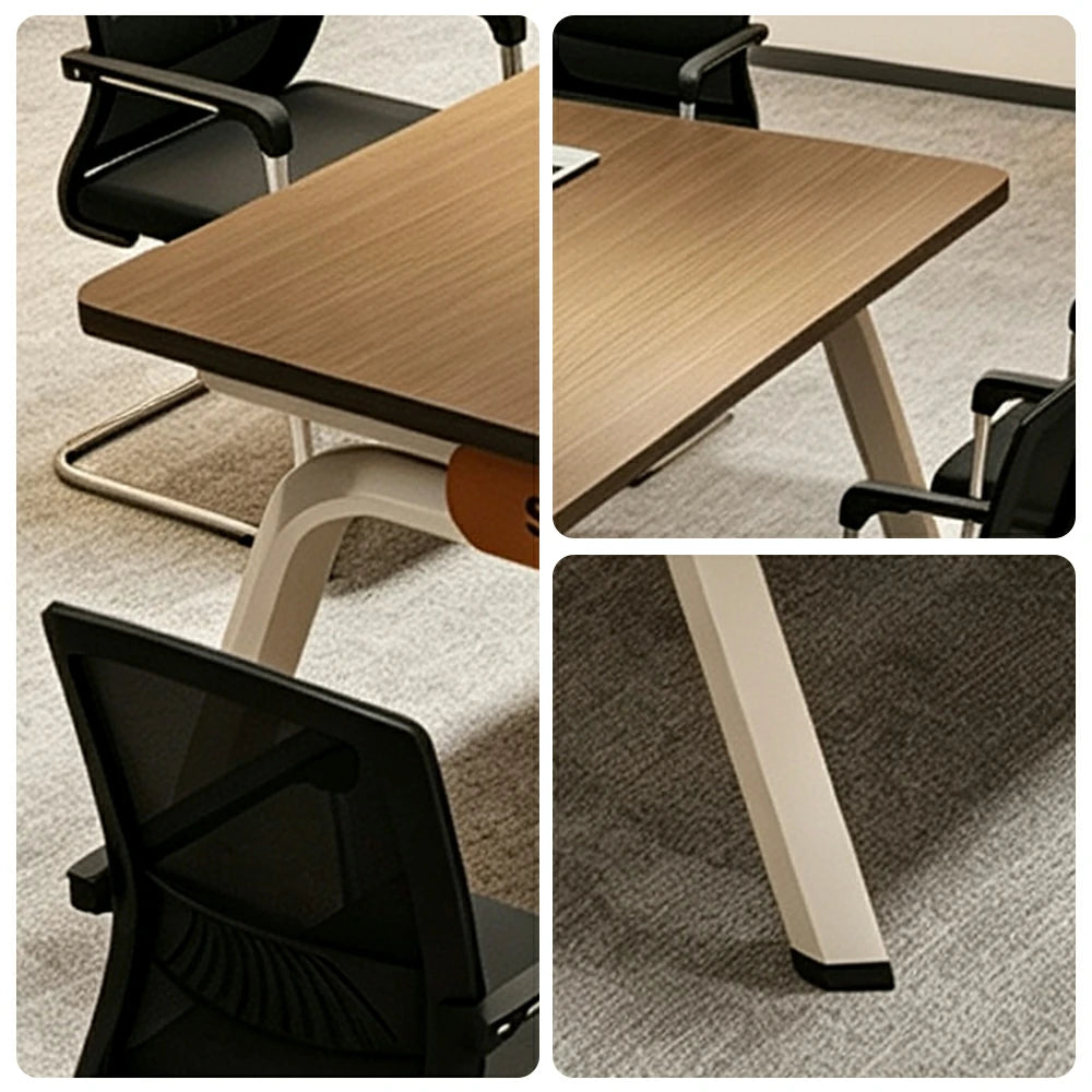 LUXORA 280cm Conference Table & 10 Chair Set with Plug-and-Play Power Socket, E1 Desktop & Carbon Steel Legs - Walnut & Black