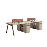 LUXORA 240/280cm 4 Person Office Workstation, Acoustic Divider, Plug-and-Play Power Socket, Lockable Side Cabinet - Apricot & Maroon