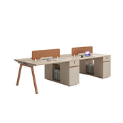 LIVARA 240/280cm 4 Person Office Workstation, Acoustic Divider, Plug-and-Play Power Socket, Lockable Side Cabinet - Apricot & Russet Orange