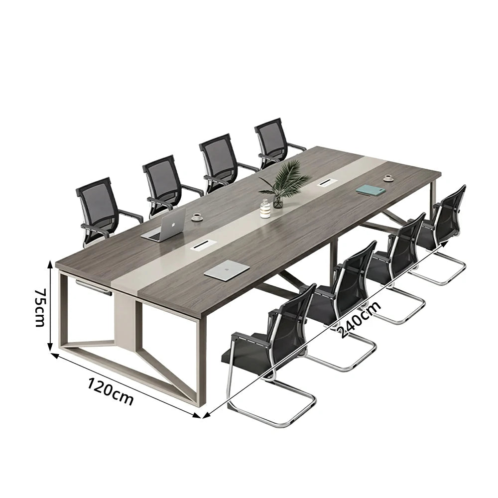 LUXORA 240cm Office Conference Table & 8 Chairs Set with Steel Frame & Cable Management for Meeting Rooms - Grey Wood Grain & Black